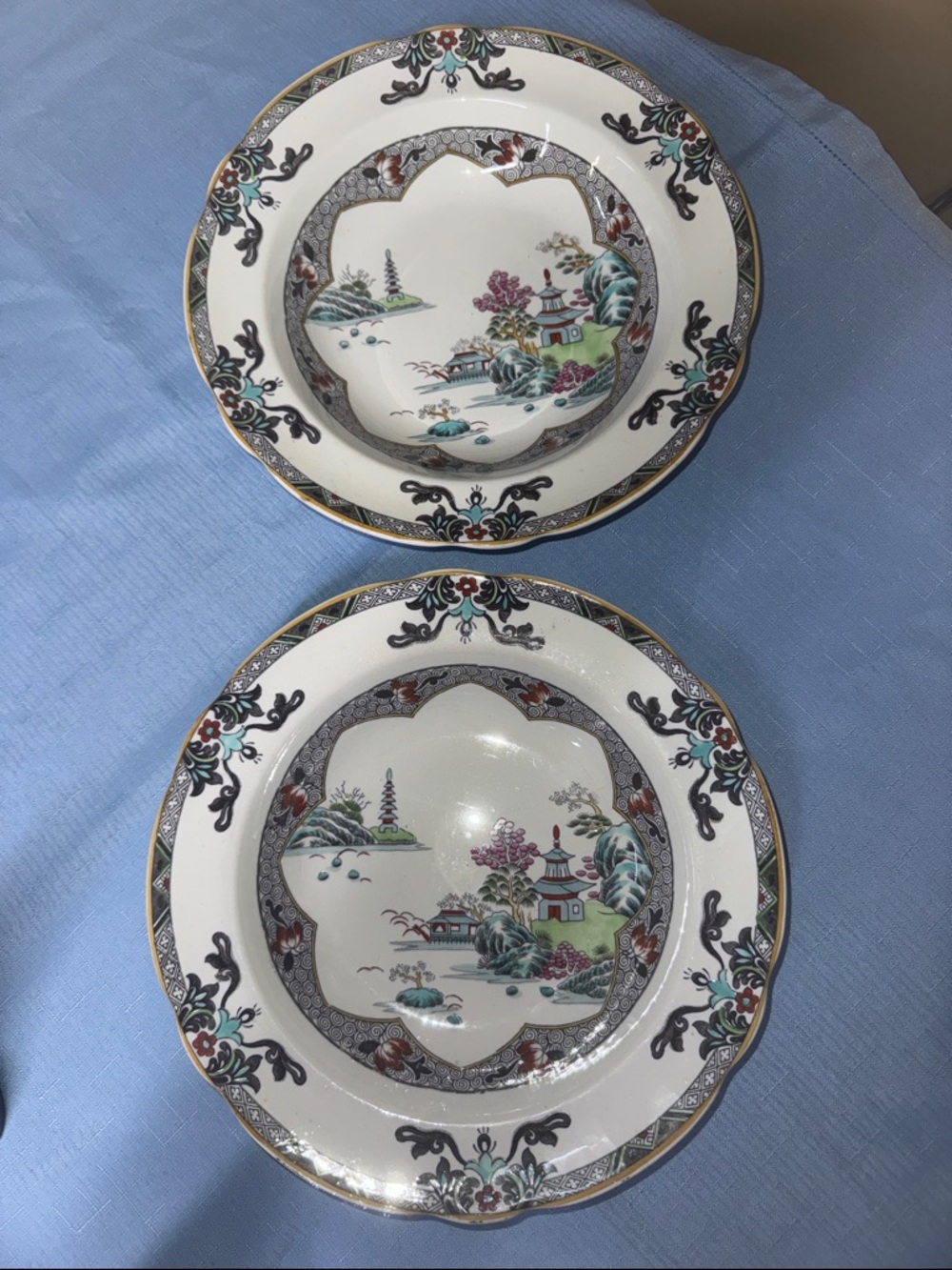 Spode Landscape Gaudy Willow Bone China 10” rimmed Bowl Set of 2